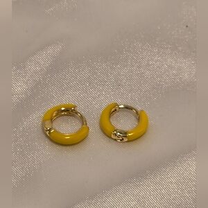 Emma Pills Mini Huggies Earings 14k Goldplated  Hand-painted  Yellow Enamel New